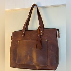 Lifetime Leather Co Handmade USA Brown Leather Zip Tote Large Distressed Bag